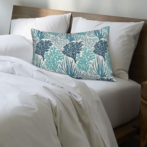 DAFENA Coastal Pillow Covers 12x20 Inch 2 Pcs Blue Teal Turquoise Coral Summer Outdoor Decor Throw Pillows Nautical Sea Ocean Themed Holiday Decoration Pillowcase Linen Cushion Cover for Couch Sofa — view 6