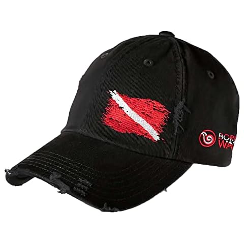 Born of Water Scuba Dive Flag Distressed Hat: Mens Low Profile Hat - Black Cover