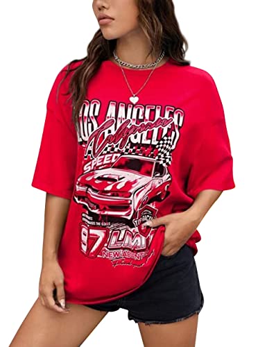 MISSACTIVER Women’s Oversized Graphic Print T-Shirt Cartoon Drop Shoulder Short Sleeve Casual Graphics Tee Shirt