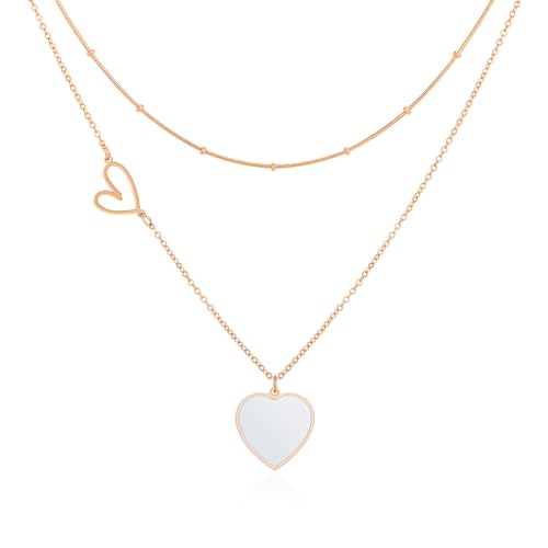 Linawe Collier en forme de cœur pour femme, collier blanc, pendentif, collier en or rose avec pendentif en forme de cœur, bijoux en acier inoxydable,...