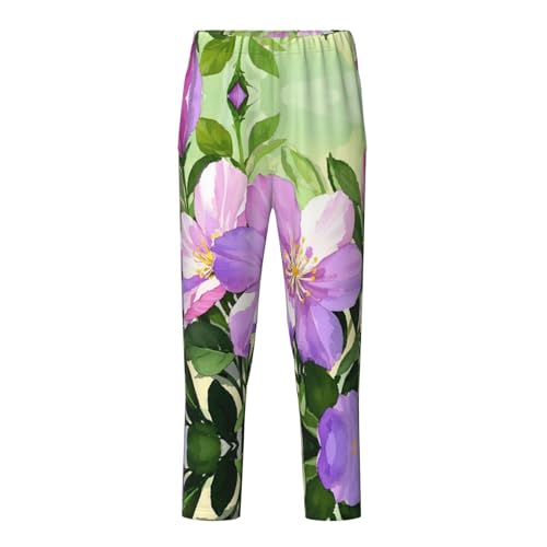 Pajama Pants Pajama Bottoms with Elastic Waistband Sleepwear Lounge Pants, Spring Flowers Painting
