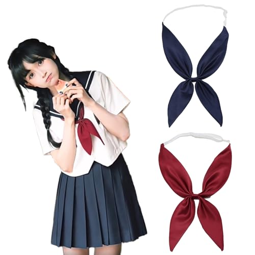 [ビグッド] 2本セット 超長い セーラ服専用 簡易 スカーフ ネクタイ 高校生 スクールタイ レディース リボンタイ 学生服 制服リボン ボウタイ 調節可能 紺色+赤