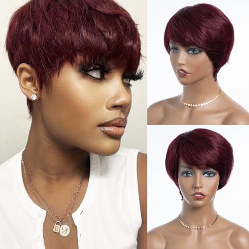 JOEDIR HAIR Pixie Cut Wig Human Hair Short Wig for Black Women Short Pixie Wig Glueless Wig 150% Density (Red)