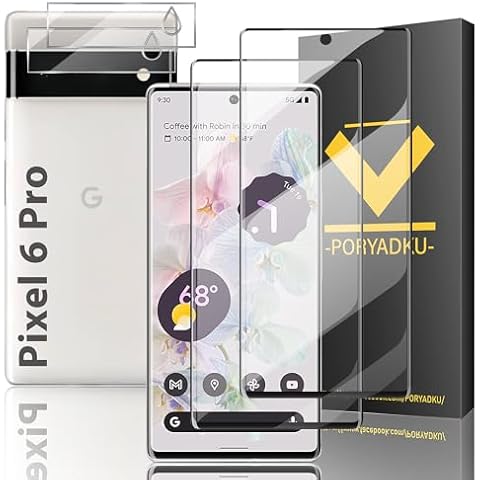 [2+2 Pack] Designed For Pixel 6 Pro Screen Protector, (2 Pack Tempered Glass + 2 Pack Camera Lens Protector), 9H Hardness, Unlock In No Time, 3D Curved For Google Pixel 6 Pro Screen Protector Cover