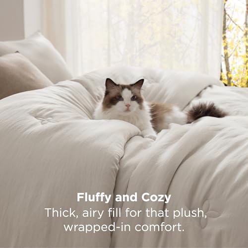 Image of Bedsure Twin Comforter Set Beige, Soft Prewashed Twin Size Bedding, Quilted Comforter with Clover Design, Down Alternative Comforter for All Seasons, 2 Pieces Bed Set with 1 Pillow Sham