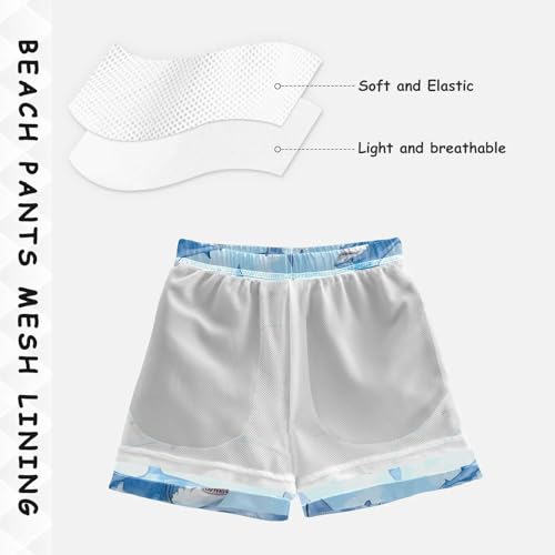 Pigsaly Boys' Swim Board Shorts Watercolor Sea Blue Sharks Boy's Swim Trunks Kids Swimwear 4T4