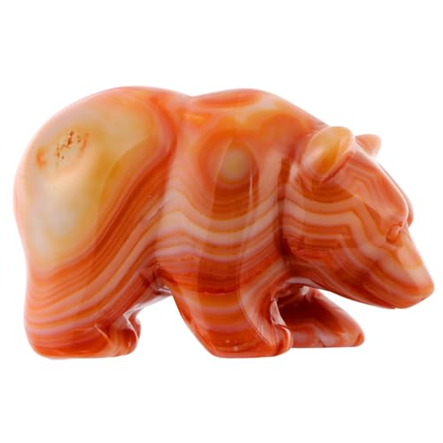 Hxswkk 3" Red Banded Carnelian Crystal Bear Figurine Gifts for Hand Carved, Gemstone for Office Bear Statues Home Decor