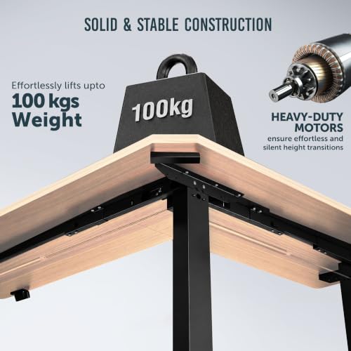 Image of JIN OFFICE Atlas L-Shaped Electric Height Adjustable Desk |Reversible Design L-Shape Adjustable Table | 3 Year Warranty,100 KG Wt. Cap, Memory Presets, Cup Holder|Home Office Sit Stand Desk Maple