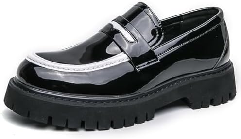Men's Fashion Chunky Platform Penny Loafers Luxury Round Toe Slip-On Dress Shoes with Non-Slip Lug Sole for Business Work and Daily Casual Wear Sizes 6-14