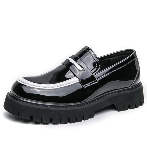 Men's Fashion Chunky Platform Penny Loafers Luxury Round Toe Slip-On Dress Shoes with Non-Slip Lug Sole for Business Work and Daily Casual Wear Sizes