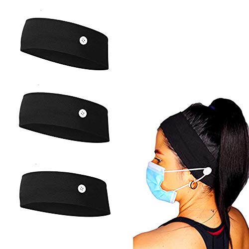 3 Pieces Cotton Button Headband Ear Protection Holder Yoga Hairband Headwrap for Face Cover,Protect you Ears with Button Headband, Multifunctional Hair Band Nurse Doctor Suit for Everyone Wearing