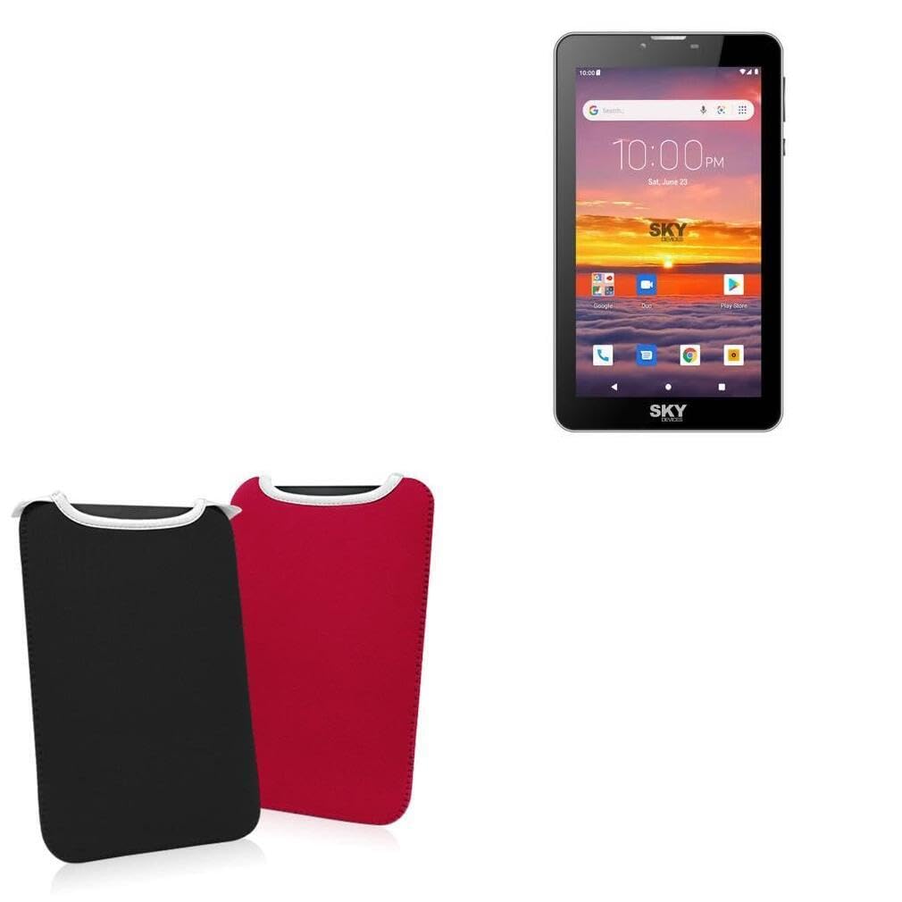 BoxWave Case Compatible with Sky Devices Platinum A7 - SlipSuit, Soft Slim Neoprene Pouch Protective Case Cover - Jet Black/Crimson Red (Reversible)