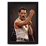 Freddie Mercury Art Style Signed Poster Print | Limited Edition Autograph Fan Gift | Collectible Queen Music Memorabilia Merchandise | Art Tribute Wall Art (A3 Framed)