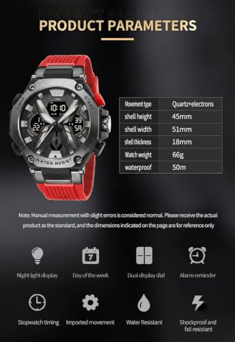 Image of Shocknshop Analog Digital Sports Rubber Stylish Multifunctional Electronic LED Black Dial and Band Wrist Watch for Men Boys | Dual Display Chronograph, Alarm, Backlight, Stopwatch -WCH403
