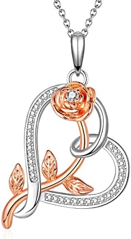 ITESSY 925 Sterling Silver Rose Flower Necklace for Women Cubic Zirconia Love Rose Pendant Necklace Romantic Jewellery Gifts For Mom Wife Girlfriend Mothers Day Gift