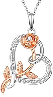 ITESSY 925 Sterling Silver Rose Flower Necklace for Women Cubic Zirconia Love Rose Pendant Necklace Romantic Jewellery Gifts For Mom Wife Girlfriend Mothers Day Gift
