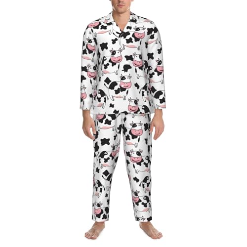 Supdreamc Men's Polyester Long-Sleeved Sleepwear Button-Down Pajamas Set2