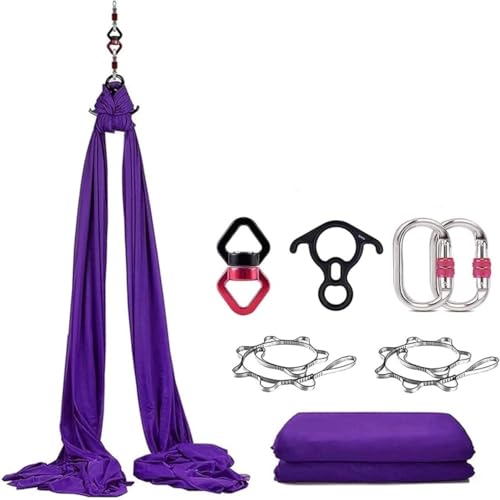 Set di yoga aereo professionale (seta di 8 metri + sistema di sospensione) – respirante, adatto per allenamenti a casa/meditazione, con una capacità di carico di 150 chilogrammi. (Violett)