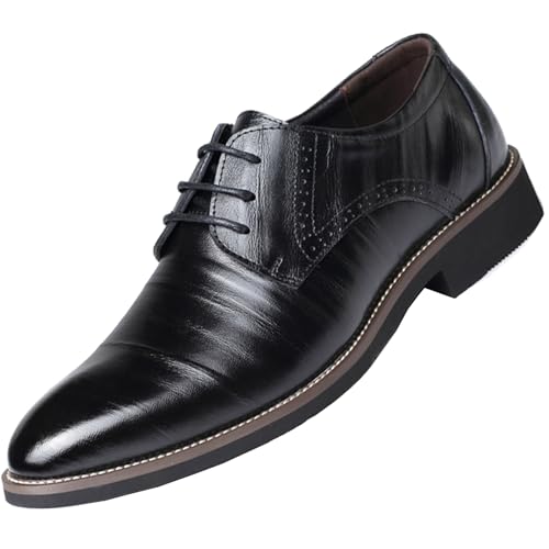 WUIWUIYU Men's Manmade Leather Lace-up Formal Dress Oxfords Shoes Business Tuxedo Wedding Flat Dressy Wingtip Derby Shoes