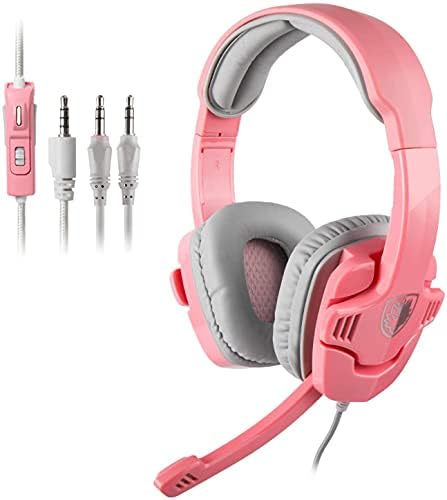 Pink Xbox One, PS4 PS5 Gaming Headset, 3.5mm Wired Over Ear Noise Cancelling Gamer Headphones with Mic Quantity Management for PC Mac Laptop computer Laptop Video games Smartphones