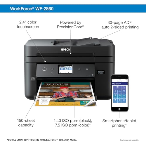 image for Epson Workforce WF-2860 All-in-One Wireless Color Printer with Scanner