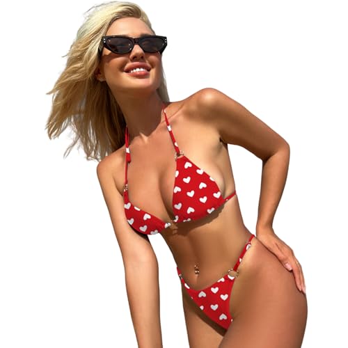 Image of MIKETAI Sexy Bikinis for Women 2 Piece Bikini Spaghetti Strap Swimsuits Solid Color Bathing Swimwear Triangle Bathing Suit