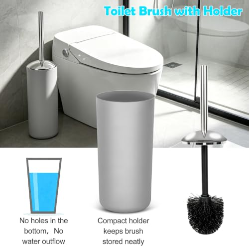 Image of Compact 6-Piece Grey Plastic Bathroom Accessories Set with Small Trash Can, Soap Dispenser, Toothbrush Holder, Cup, Soap Dish, Toilet Brush for Guest Bathroom Dorm Apartment