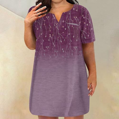 Womens Plus Size Dresses V Neck Short Sleeve Summer Casual Solid Dress Tunic with Pocket Summer Outfits - Image 5