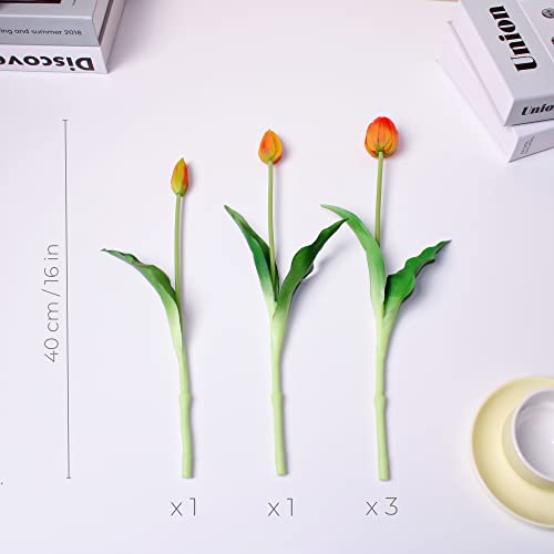 WAKISAKI 16-inch Premium Real Touch Fake Tulips, Artificial Flowers with Buds, Flexible Stem Easy to Shape - Image 2