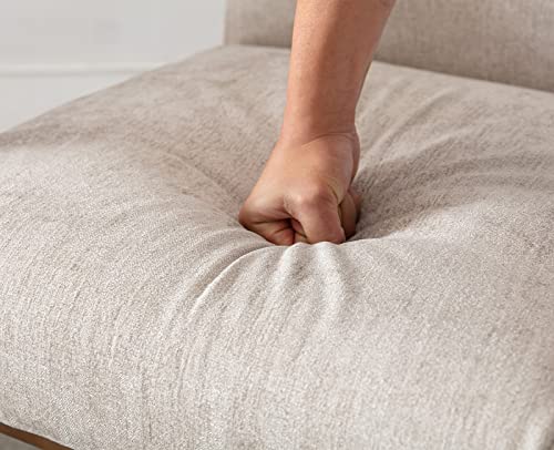 Kmax Linen Fabric Accent Chairs Set Of 2 Living Room Reading Chairs With Solid Wood Armrest Upholstered Comfy Armchair For Bedroom Guest Room, Beige #TOP6