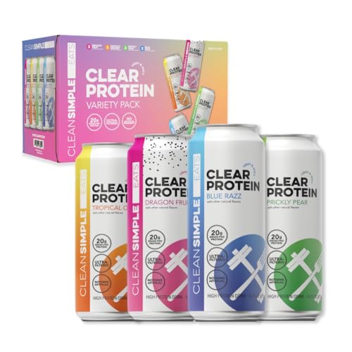 Clean Simple Eats Clear Protein Water 20G Grass Fed Whey Protein Isolate Ultra Filtered Light & Refreshing Beverage Low Lactose No Artificial Ingredients Variety Pack 16 Oz Cans 8 Pack