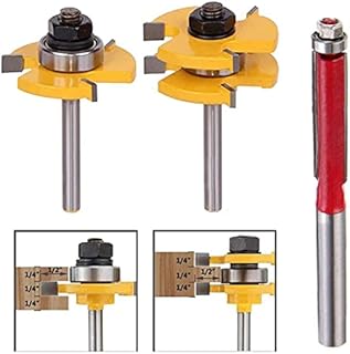 1/4-Inch Shank Matched Tongue Groove Router Bit Set, Aulufft 2 pcs 1/4
