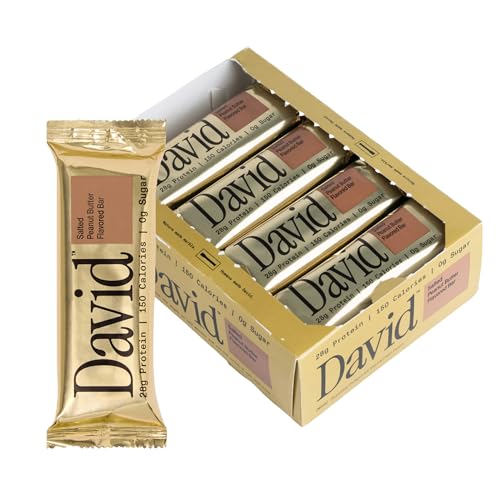 David High Protein Bars - 0g of Sugar, Low Carb, Gluten Free - 28g of Protein, 150 Calories - On-The-Go Snack - Salted Peanut Butter Flavor, Pack of 12