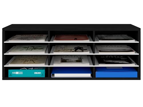 Corbeilles à courrier bois EasyPAG A4 noir avec 12 compartiments de rangement