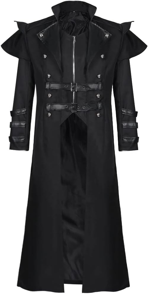 Men's Hooded Medieval Tailcoat Gothic Renaissance Steampunk Victorian Coat Viking Cosplay Halloween Costums