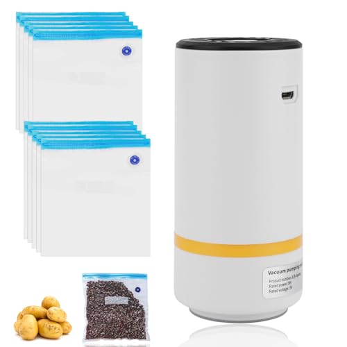 Portable Vacuum Sealer Set, Food Vacuum Sealer with 10 Reusable Vacuum Sealer Bags, Mini Handheld Vacuum Sealer,USB Rechargeable Handheld Pump,Automatic Vacuum Air Sealing Machine to Keep Food Fresh