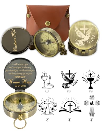 Personalized Baptism Gifts Engraved Compass, Produced in USA,Custom Baptism Compass for Confirmation, Custom Campass Baptismal Gifts for Teenage, Shipping 3-5 Days