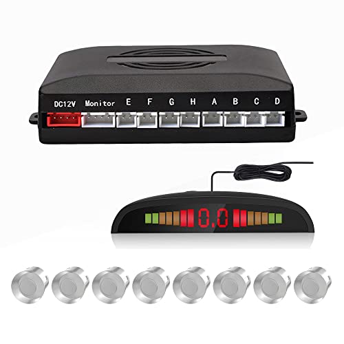 CoCar Auto Rückfahrwarner Einparkhilfe 8 Sensoren Einparkassistent Einparksystem PDC + LED Anzeigen + Akustische Warnung - Silber
