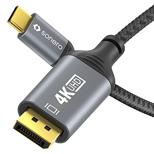 Sonero® 4K USB-C to DisplayPort Cable, DisplayPort Male to USB-C Male, 4K 60Hz, 21.6 GB/s, Cotton Coat, Grey/Black, 2.00 Metres