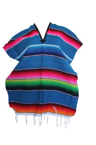 Del Mex Youth Child Mexican Serape Poncho Costume (Turquoise)