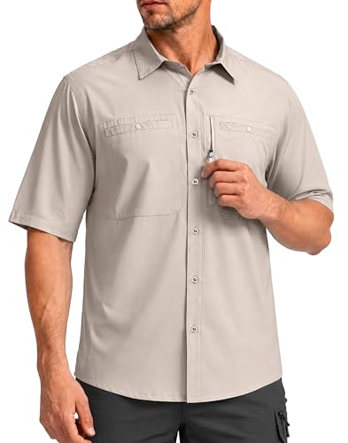 Image of G Gradual Men's Fishing Shirts with Zipper Pockets UPF 50+ Lightweight Cool Short Sleeve Button Down Shirts for Men Hiking