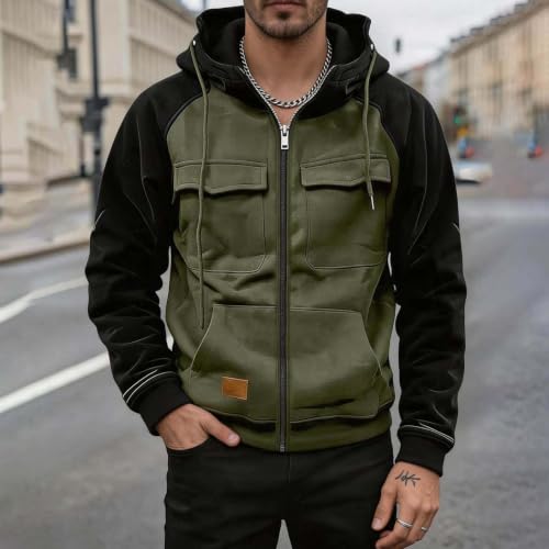 Hoodies for Men Color Block Full Zip Hooded Sweatshirt Jacket with Pockets - image 2