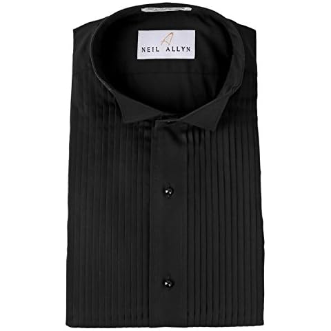 Neil Allyn Men's Black Wing Collar 1/4" Pleats Tuxedo Shirt Cover