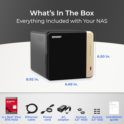 Image of QNAP TS-464-8G-48WD-US 4 Bay High-Performance Desktop NAS with 24TB Storage Capacity, Preconfigured RAID 5 WD Red Plus HDD Bundle