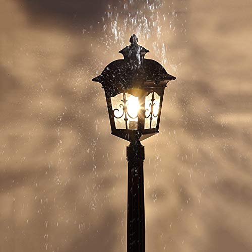 Lampa ogrodowa – antyczny aluminiowy słupek uliczny z lampionem z przezroczystego szkła – wodoszczelna lampa stojąca E27 na taras i wiktoriańskie wille
