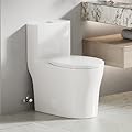 Compact One Piece Toilet, Powerful Dual Flush 0.8/1.28 GPF Small Toilets for Bathrooms, Comfort Seat Height with Quiet Soft Close Round Seat,12" Rough-in,Space Saving,White