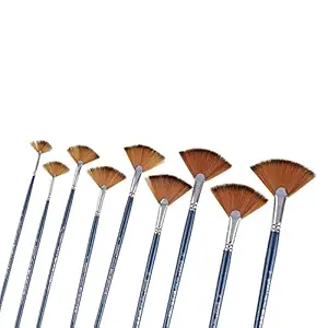 BAOER Long Handle 9 pcs Synthetic Fan Paint Brush Set for Acrylic Watercolor and Gauche Painting(Wood)