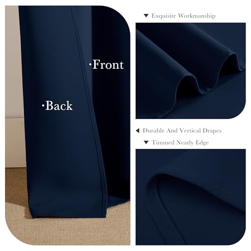 Image of PONY DANCE Navy Blue Blackout Short Curtains for Kitchen, Room Darkening Half Window Treatment Energy Saving Privacy Grommet Drapes for RV Bathroom Basement(2 Panels, W 34 x L 36 inches)