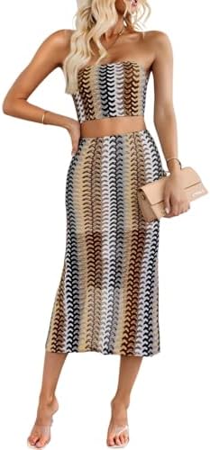 EHSUYAB Sexy 2 Piece Sets for Women Summer,Sheer Tube Crop Top & ...
