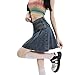 NLIADVY Denim Pleated Skirt, Buttoned Y2k Jean Skirt with Skort, Plus Size Women High Waisted A-Line Ruffle Mini Skirt (Blue,M)